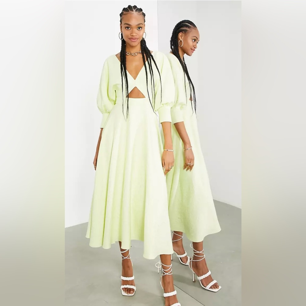 ASOS EDITION blouson sleeve midi dress in texture